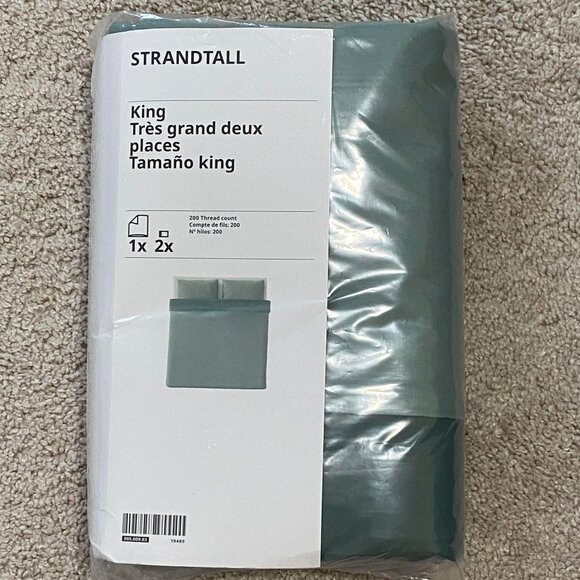 IKEA STRANDTALL King Duvet Cover Set with Pillowcase Gray Green 005.009.03 - Picture 5 of 5